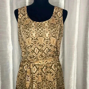 John Robshaw for Lucky Women’s Small Silk Sleeveless Tie Waist Brown Tan Dress